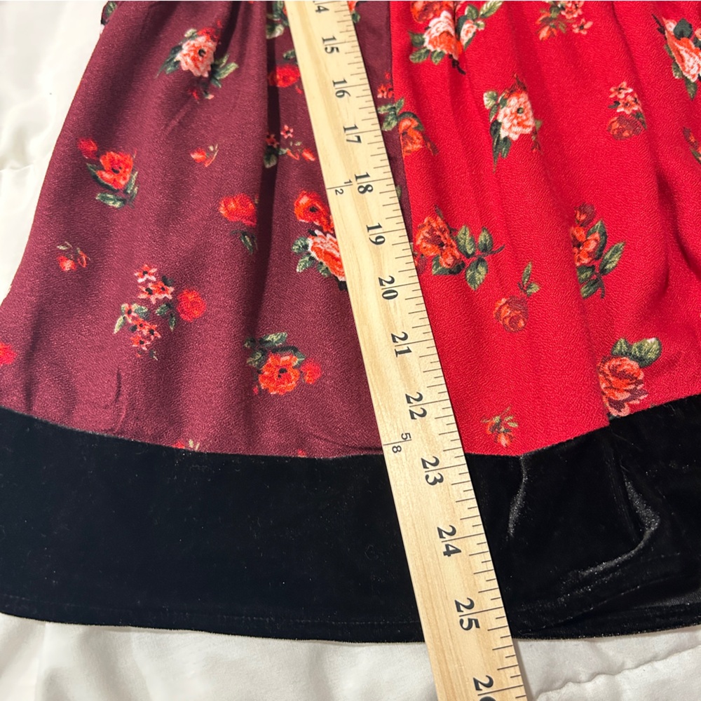 Style & Co. Floral Patchwork Red Black Peasant Whimsygoth Blouse w/ Velvet - Picture 11 of 11